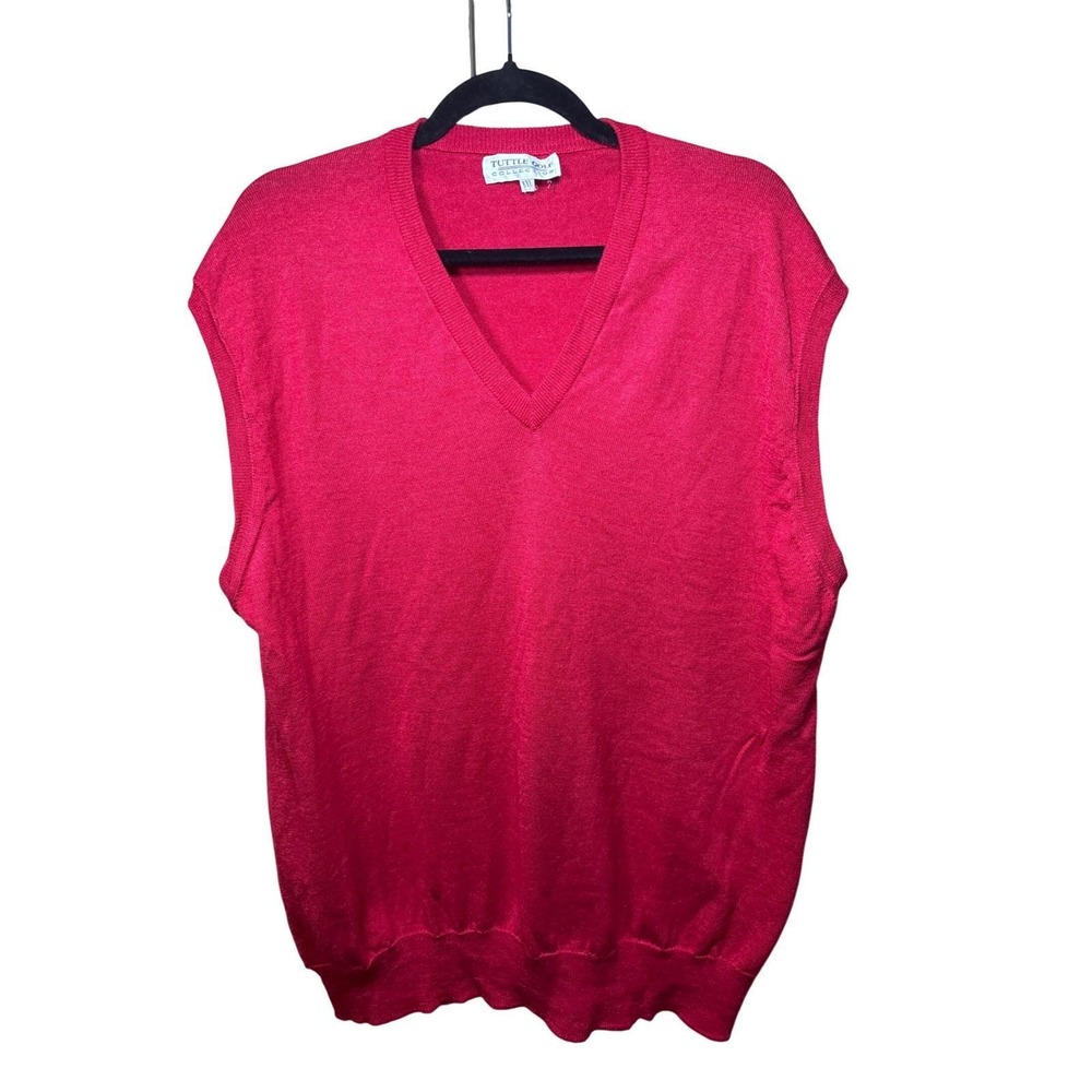 Tuttle Golf Collection Sweater Vest Mens XXL Red Excellent Wool Silk V-Neck